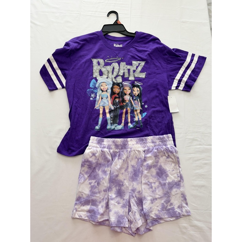 Bratz Shorts Set Girls 8-10 Purple Tie Dye Graphic T-Shirt Outfit 2 Piece